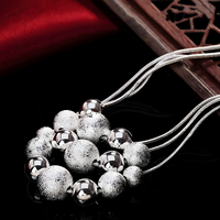Frosted Bead 925 Sterling Necklace Women – Silver-Tone Snake Chain Jewelry 679