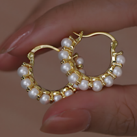 Trendy Pearl Hoop Earrings for Women – Gold-Tone Brass & Copper Alloy Hoops 1026