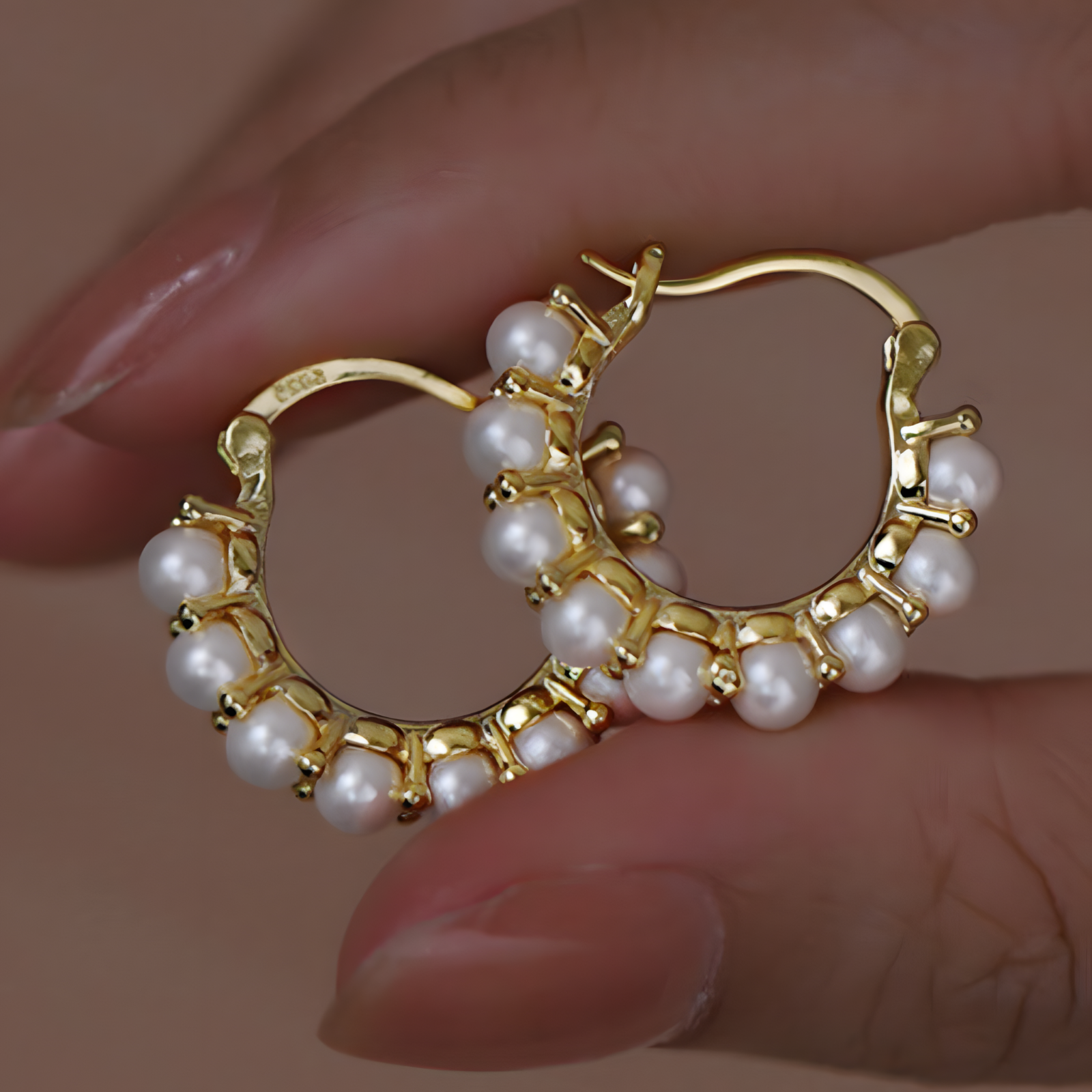 Trendy Pearl Hoop Earrings for Women – Gold-Tone Brass & Copper Alloy Hoops 1026