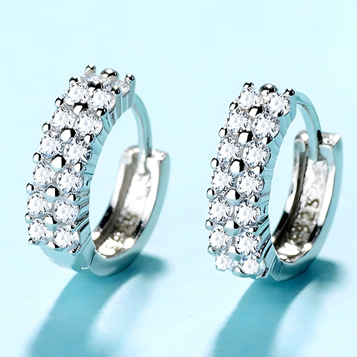 925 Sterling Silver Pave Cubic Zirconia Huggie Hoop Earrings Small CZ Hoop 355