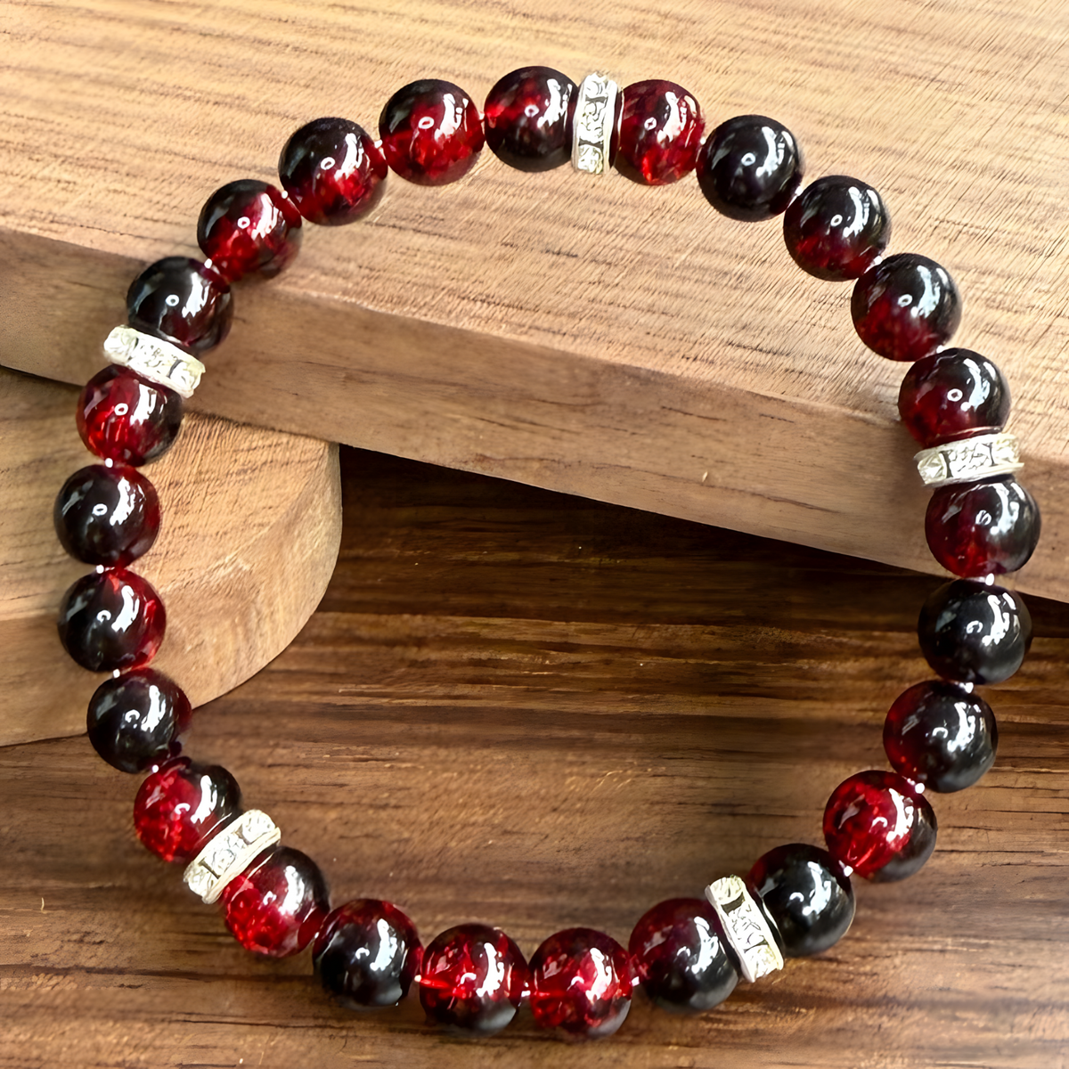 Anti Anxiety Style Red Black Beaded Bracelet 8mm Round Acrylic Beads 1743