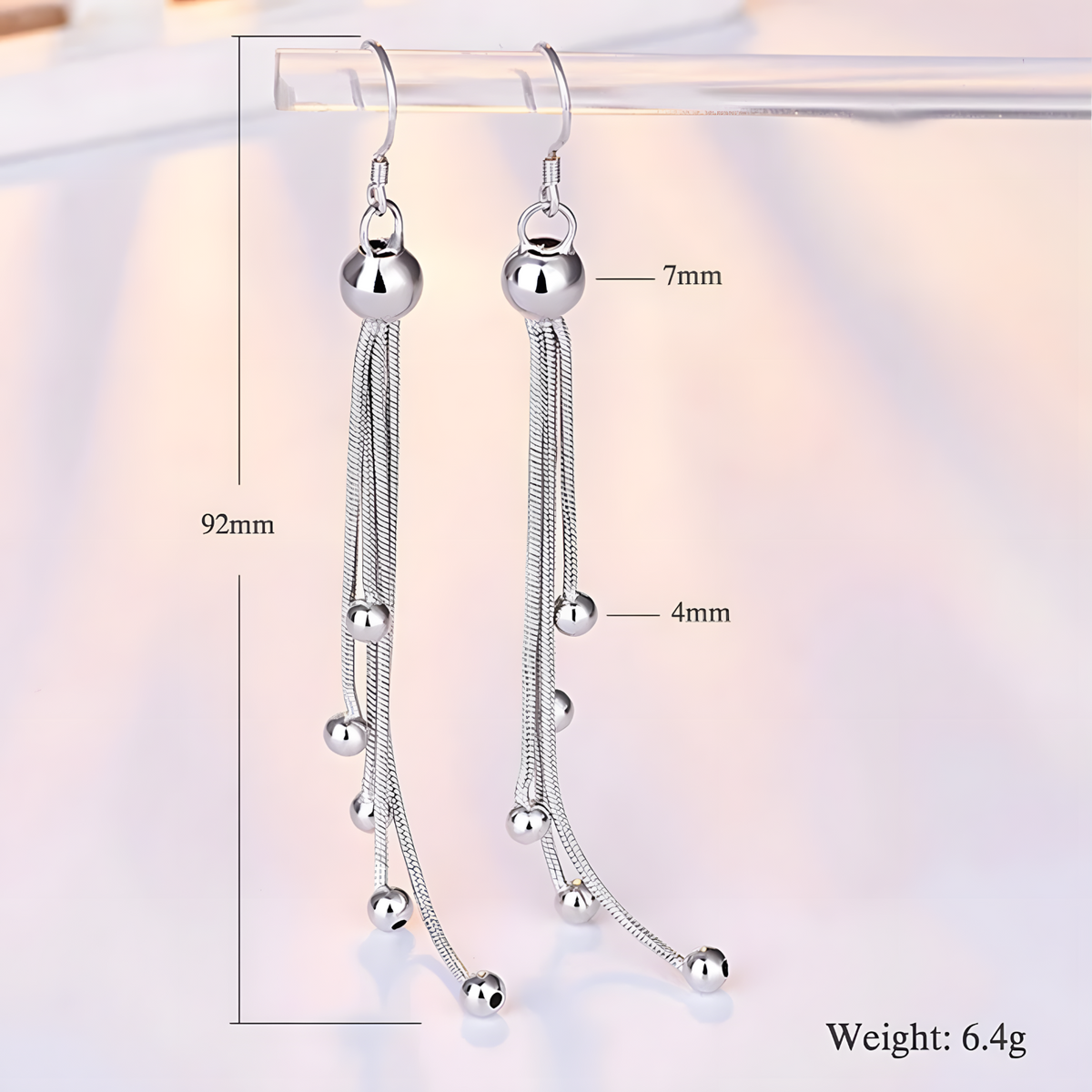 925 Sterling Silver Multi-Layered Long Chain Drop Earrings with Ball Beads 327