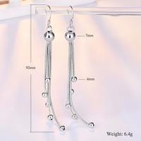 925 Sterling Silver Multi-Layered Long Chain Drop Earrings with Ball Beads 327