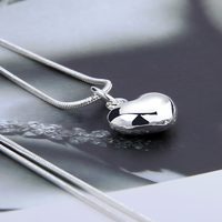925 Silver-Plated Alloy Heart Pendant Necklace Women Polished Puff Heart 859