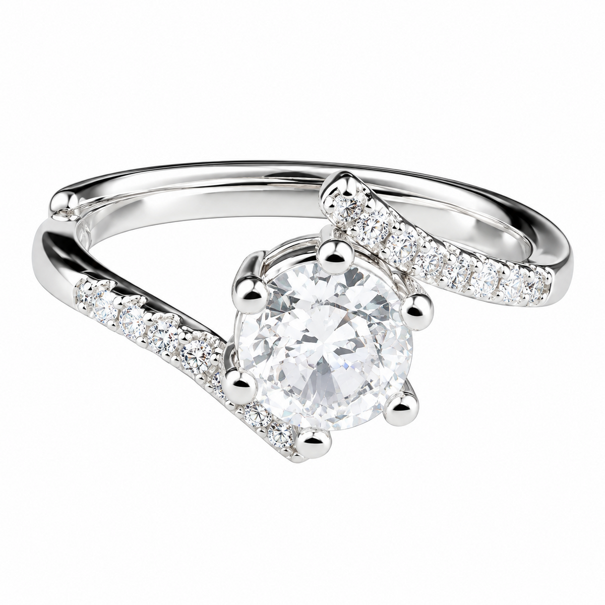 Adjustable Zircon Solitaire Ring, Round Brilliant Promise Style, Silver Ton 1653