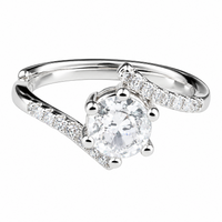 Adjustable Zircon Solitaire Ring, Round Brilliant Promise Style, Silver Ton 1653