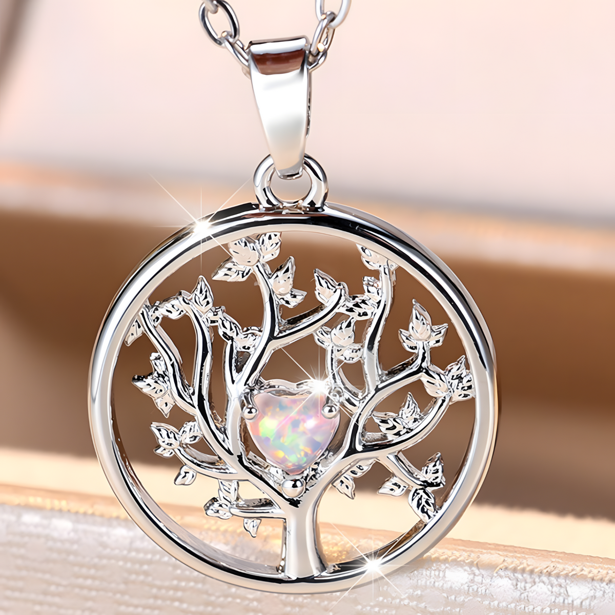 Tree of Life Pendant Necklace Women-Copper Metal Round Family Tree Necklace 1130