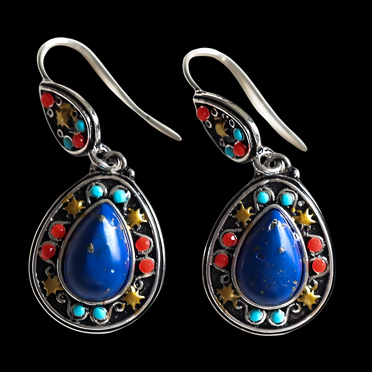 Vintage Water Drop Dangle Earrings Women Copper Alloy 925 Silver Plating - 1222
