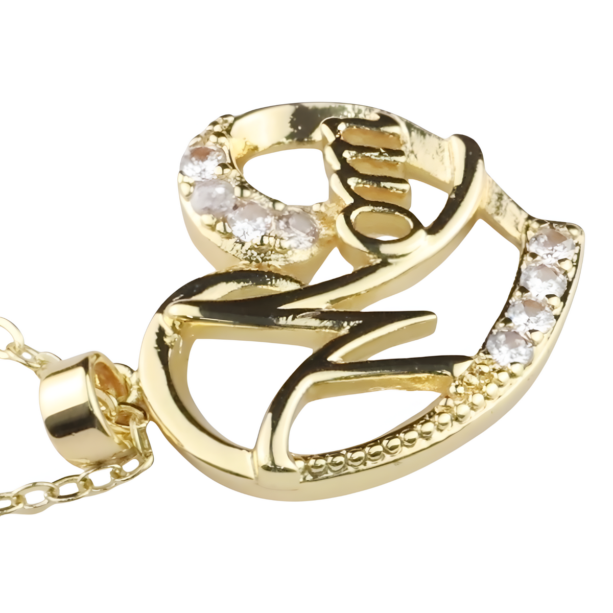 Mom Heart Pendant Necklace Gold Plated Link Chain Cubic Zirconia Romantic 1358