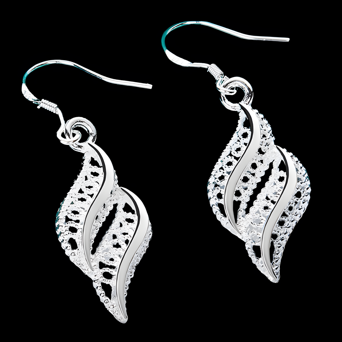 Silver-Tone Leaf Drop Earrings for Women – Elegant Zinc Alloy Twisted Leaf 1187