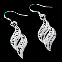 Silver-Tone Leaf Drop Earrings for Women – Elegant Zinc Alloy Twisted Leaf 1187