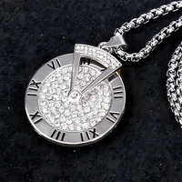 Rotatable Roman Numeral Round Disc Pendant Necklace for Men Hip Hop Spinner 1385