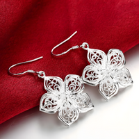Silver Plated Flower Earrings for Women–Copper Alloy 925 Silver Plating 1219