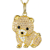 Pomeranian Dog Pendant Necklace Women Gold Tone Look Crystal Animal Charm B238