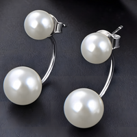 Double Pearl Drop Earrings for Women – Simulated Pearl Copper Alloy Geometry 954