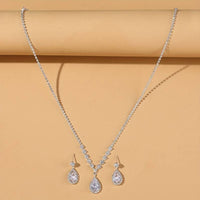 Women Silver Plated Zircon Pendant Necklace&Earring Fine Jewelry Set Wedding 59