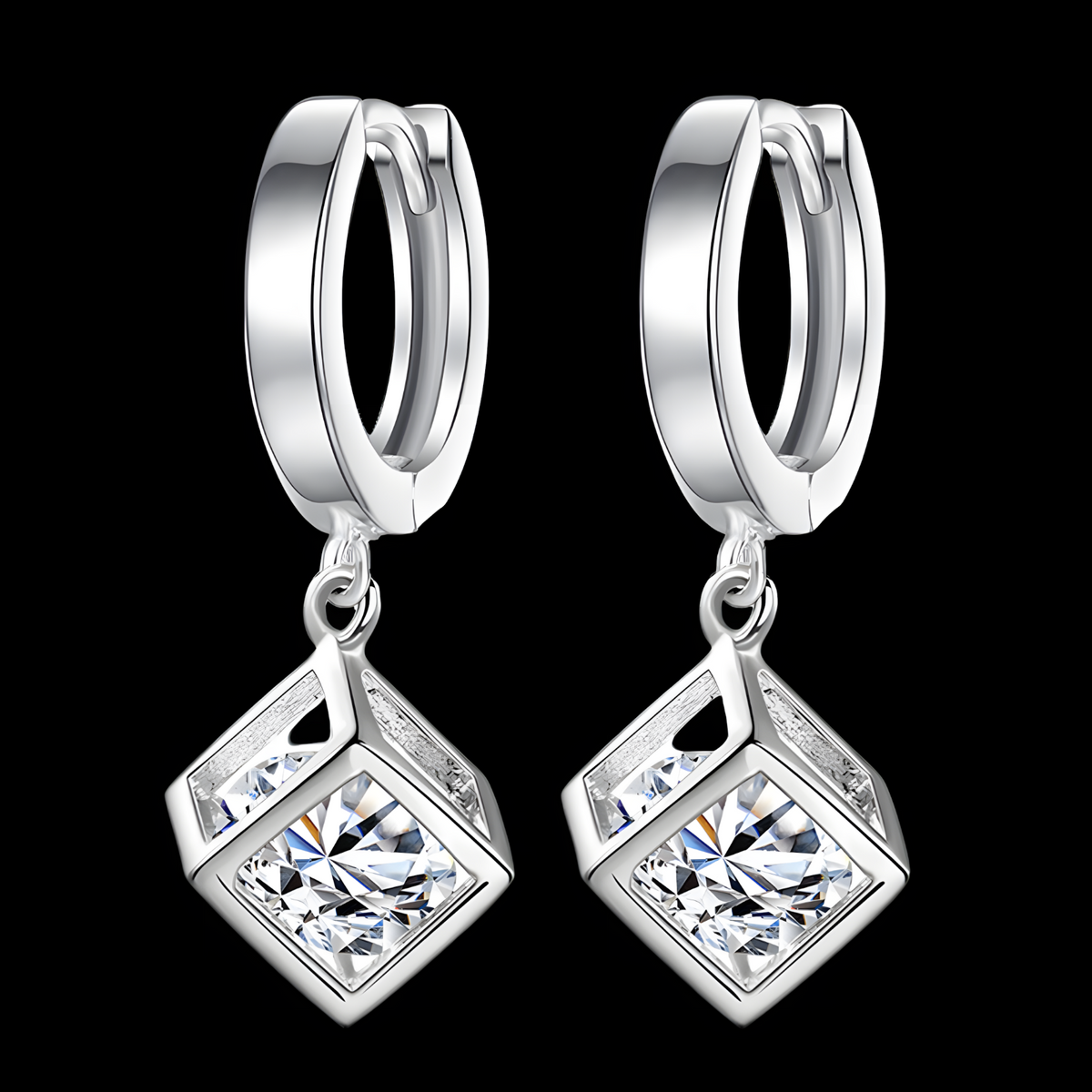 925 Silver-Plated Geometric Cube Drop Earrings for Women Alloy Hoop Earrings 916