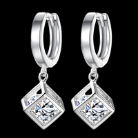 925 Silver-Plated Geometric Cube Drop Earrings for Women Alloy Hoop Earrings 916