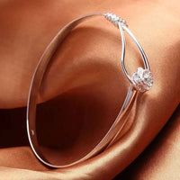 Women's Silver Bangle Bracelet with Rose Flower & Twist Knot Detail 418