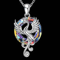 Stainless Steel Phoenix Pendant Necklace Women, Multicolor Crystal Circle 1256