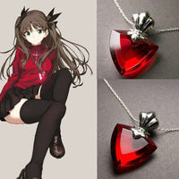 Red Heart Rose Pendant Necklace — Faceted Heart Crystal Center, Romantic 1319