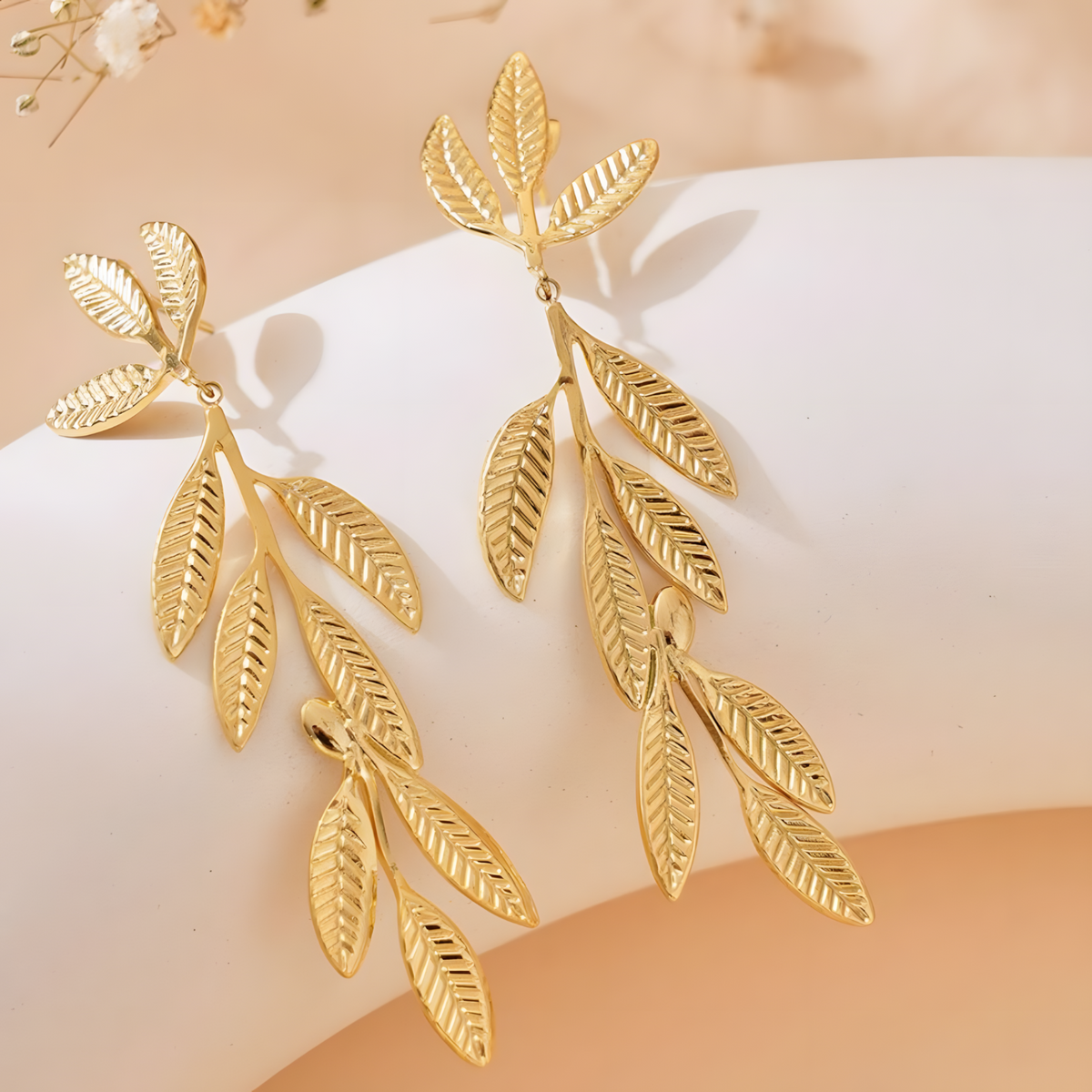 Golden Stainless Steel Leaf Earrings - Simple Nature Inspired Drop Jewelry B40