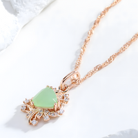 Rose Gold-Plated Alloy Green Zircon Floral Pendant Necklace Women Crystal 1282