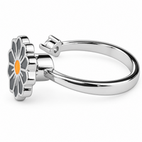 Daisy Flower Adjustable Open Ring Silver Tone Statement Ring Clear Accent 1596