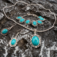 3-Piece Vintage Turquoise Jewellery Set Women – Classic Zinc Alloy Necklace 722
