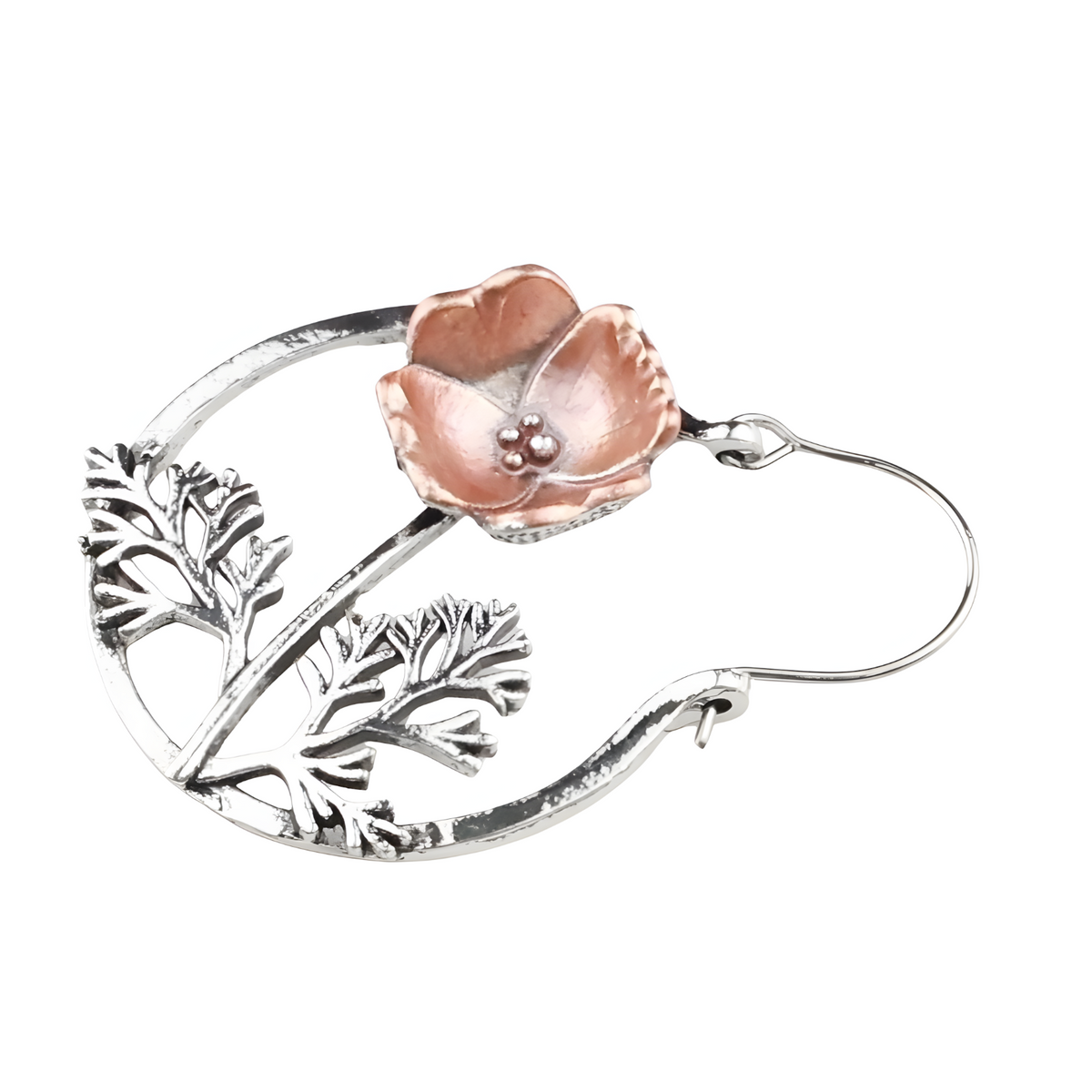 Vintage Floral Hoop Drop Earrings for Women - Artistic Flower Branch Design 1433