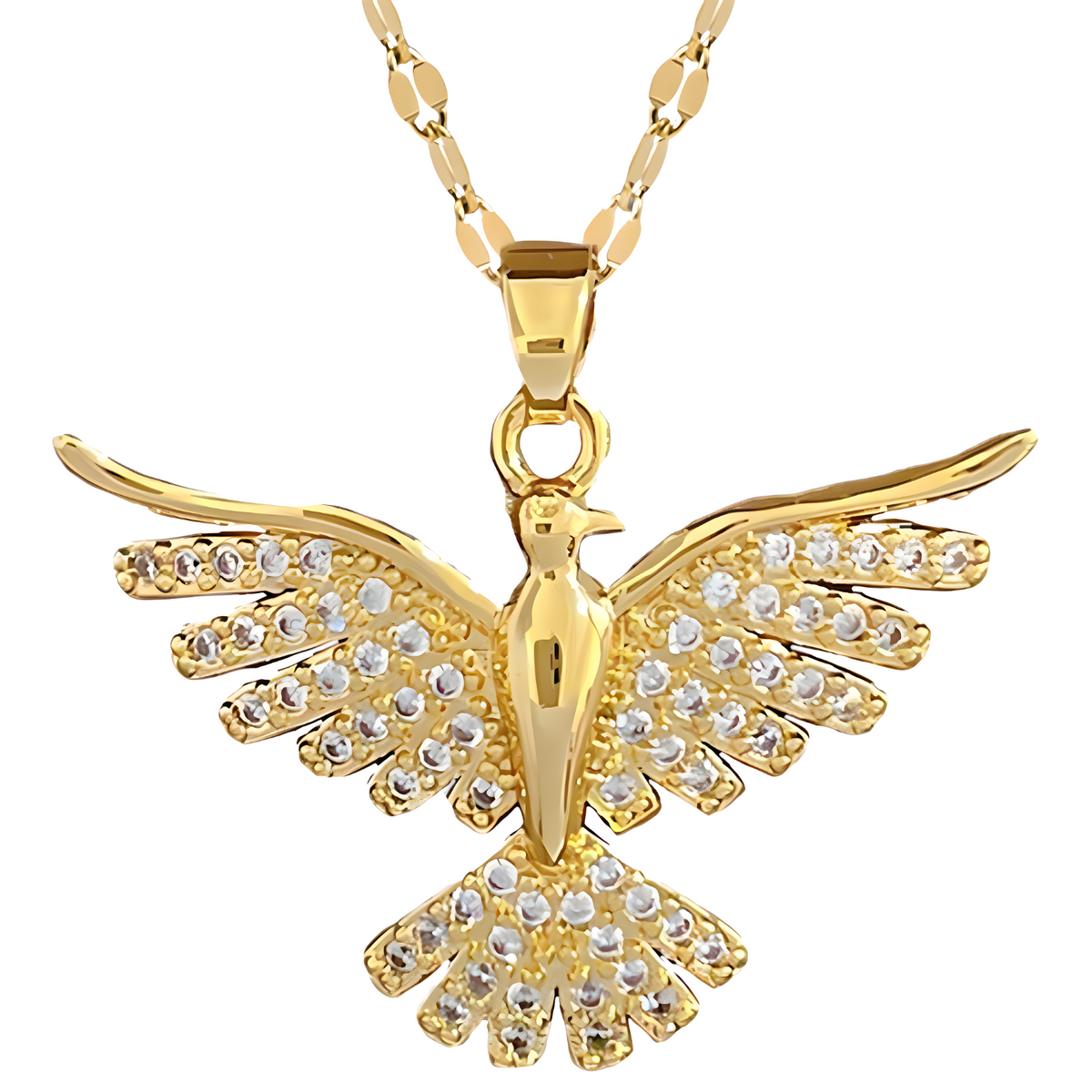 Gold Tone Stainless Steel Phoenix Bird Necklace for Women– Sparkling Zircon 1152