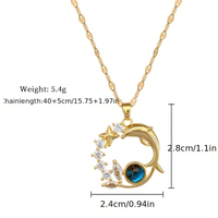 Women's Titanium Steel Dolphin Star Pendant Necklace MicroIntact Zircon 594