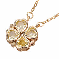 Women's Yellow Heart Four Leaf Clover Pendant Necklace, Openable Crystal 1688