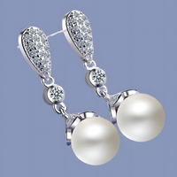 Women’s Silver-Plated Drop Earrings Sparkling Cubic Zirconia & Pearl 908