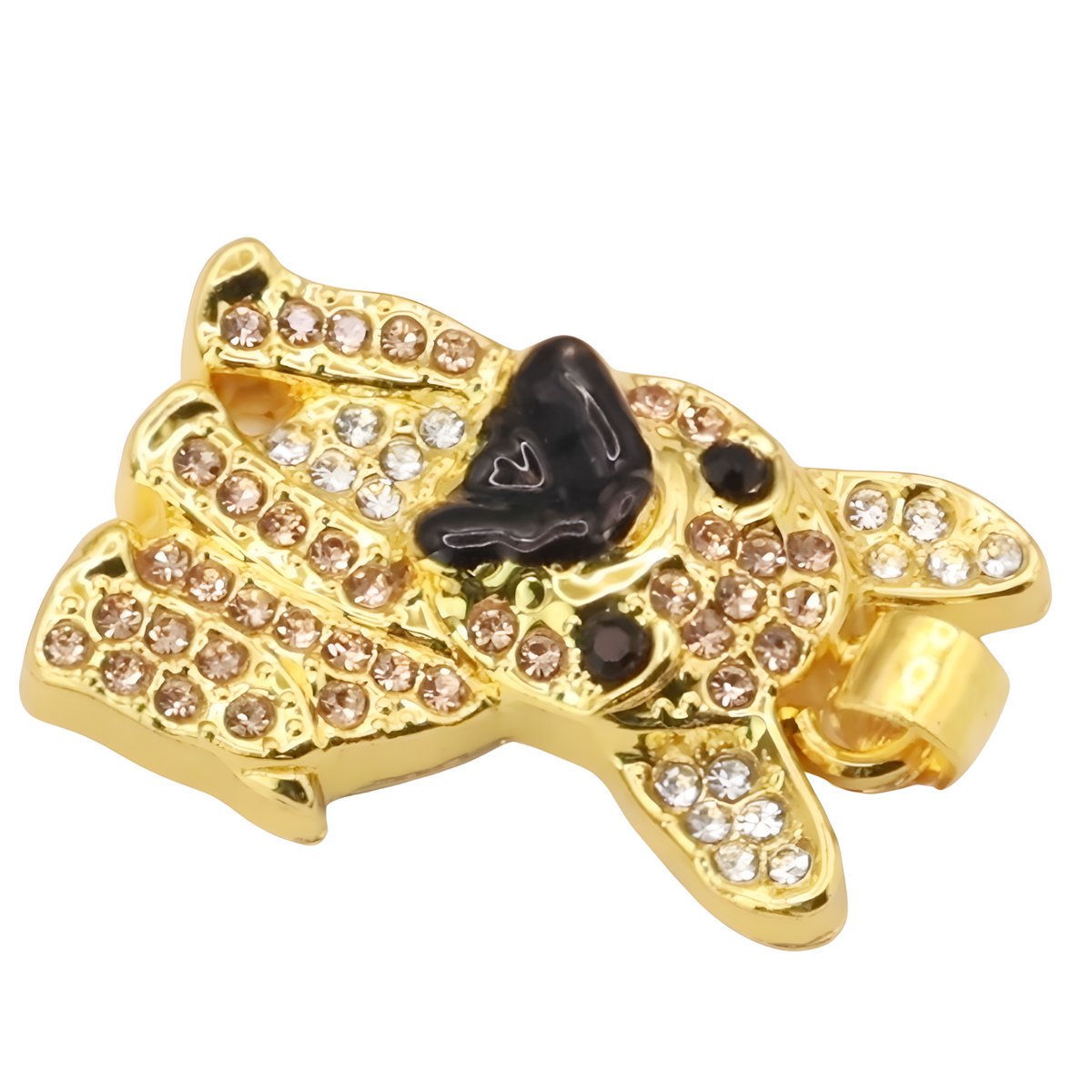 Gold-Plated Bulldog Pendant Necklace with Black Rhodium Accent Cubic Zircon B250