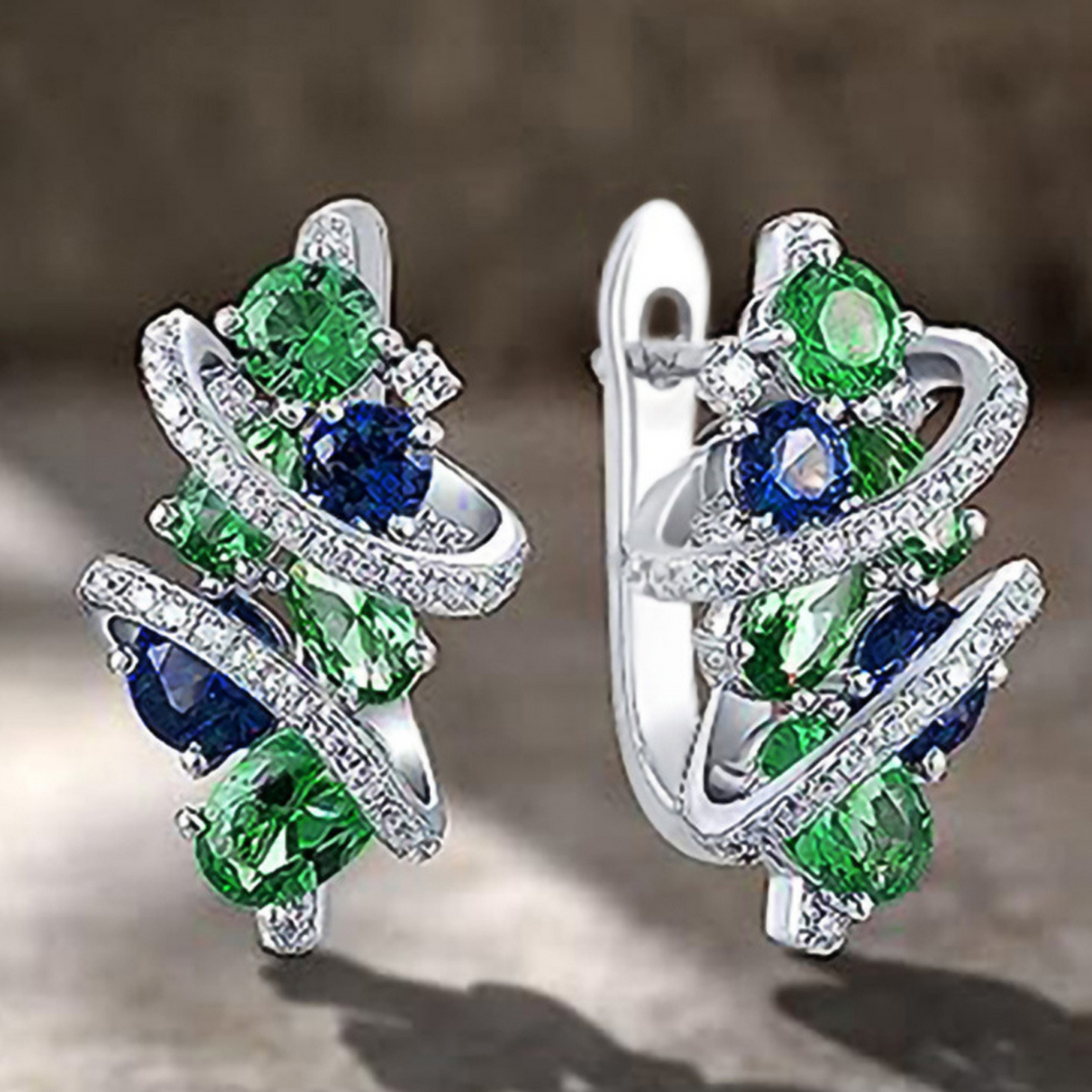 Elegant Green and Blue Hoop Earrings for Women | Temperament Bridal Wedding 611