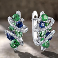 Elegant Green and Blue Hoop Earrings for Women | Temperament Bridal Wedding 611