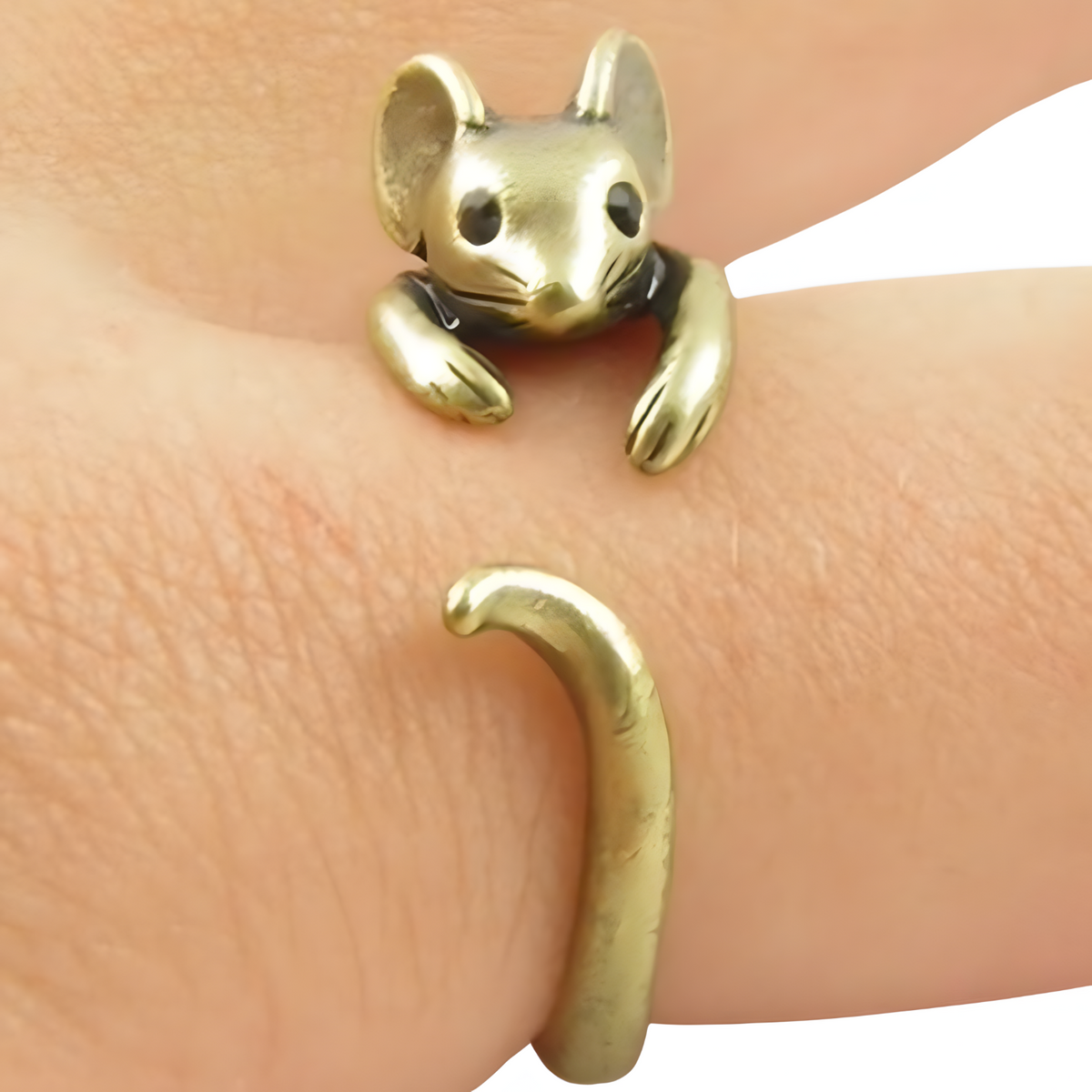 Adjustable Gold Tone Mouse Ring — Cute Animal Wrap Open Band, Adjustable B263