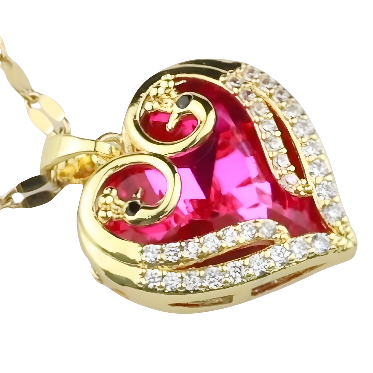 Womens Multi Color Crystal Heart Pendant Necklace 18K Gold Inlaid Zircon 1311