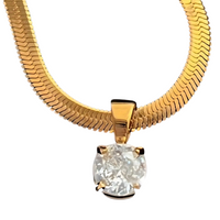 Gold Stainless Steel Round Zircon Pendant Necklace Elegant Blade ChainChoker 734