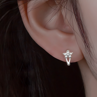 925 Silver-Plated Flower Design Hoop Earring Cubic Zirconia Sparkling Floral 968