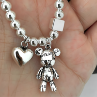 Beaded Charm Bracelet– Copper Alloy, Electroplated Silver, Elastic Stretch 864