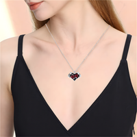 Red Rose Heart Pendant Necklace for Women – Zinc Alloy Metal with Gemstone 1148