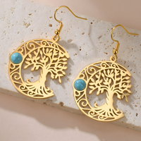 Filigree Tree of Life Dangle Earrings for Women, Crescent Moon Earrings B172