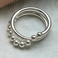 Sterling Silver Adjustable Fidget Ring for Women & Girls Anxiety Relief Bead 486