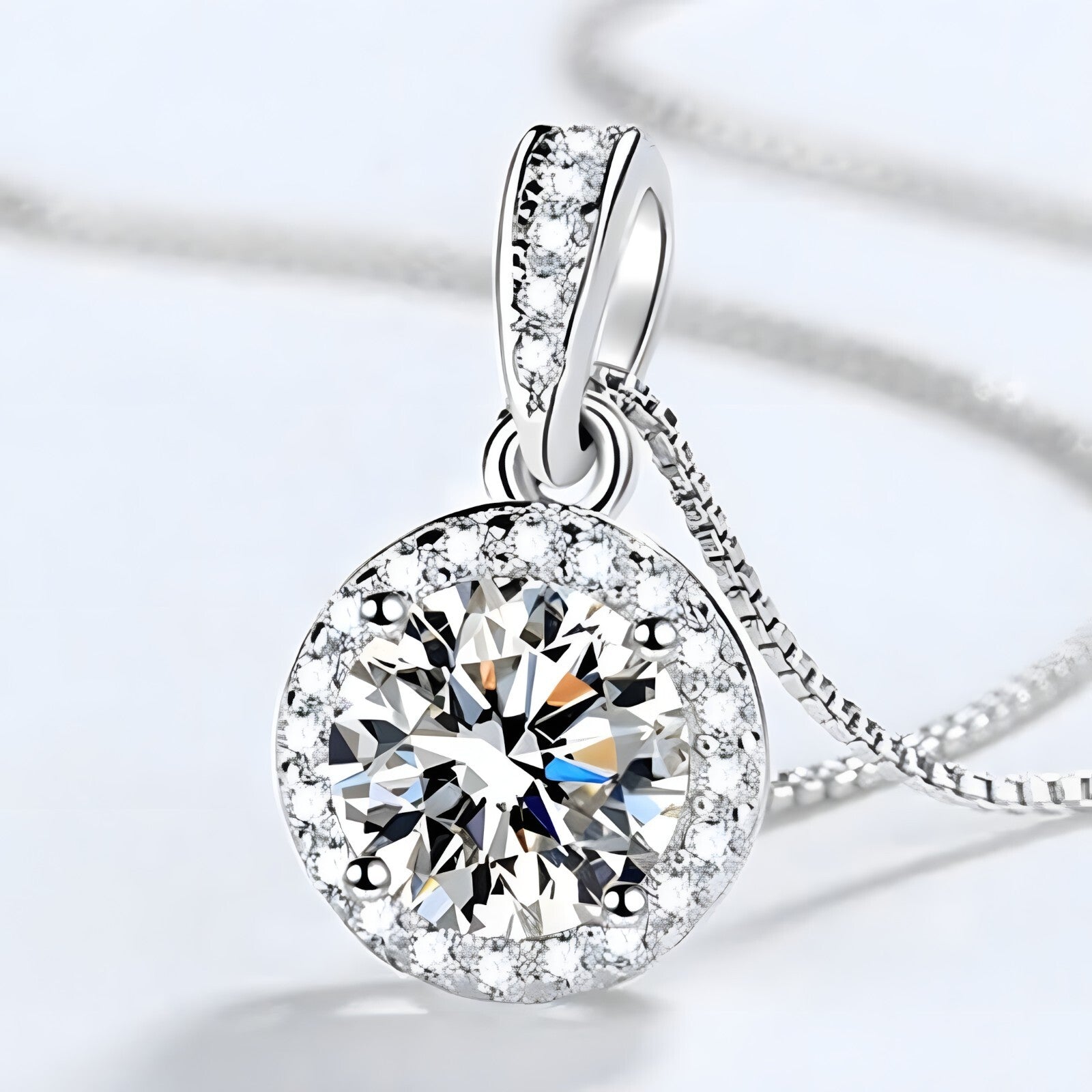 925 Sterling Silver Fine Round AAA Zircon Pendant Necklaces Women Jewelry 273
