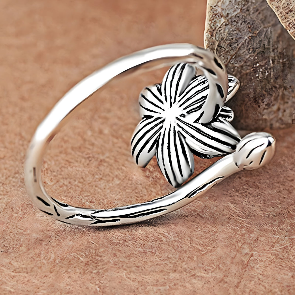 925 Sterling Silver Lotus Flower Ring (Adjustable) - Bohemian Vintage Floral 387