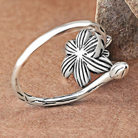 925 Sterling Silver Lotus Flower Ring (Adjustable) - Bohemian Vintage Floral 387