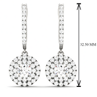 Rhodium-Plated Hoop Drop Earrings For Women With Round Cubic Zirconia Pave 1438