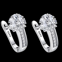 925 Sterling Silver Crystal Flower Stud Earrings Women; Clear Zirconia Pave B182